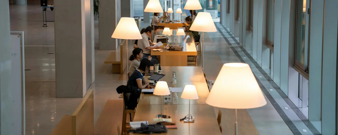 Modern library and learning space with study tables